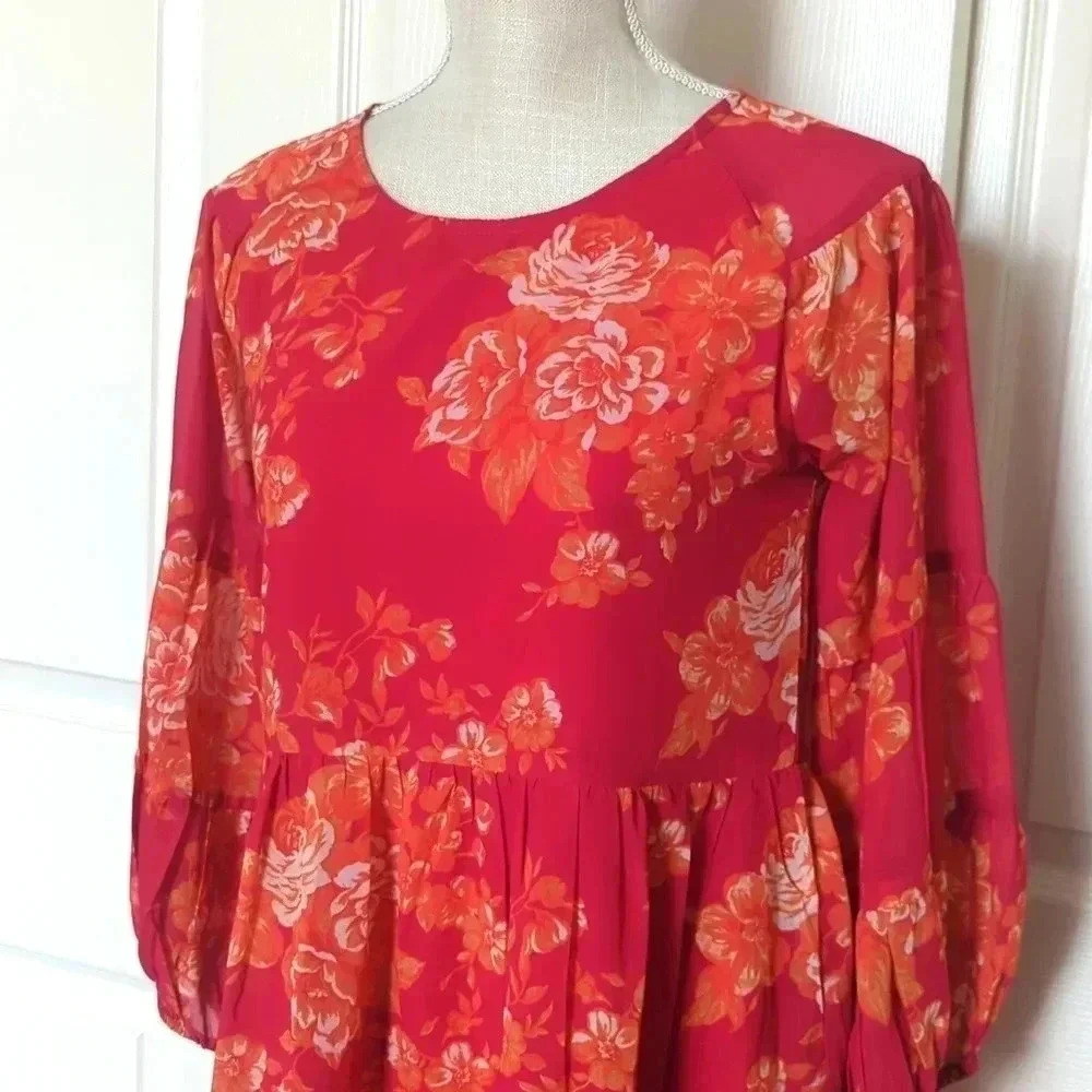 SASSAFRAS Fuchsia Floral Drop Shoulder Tiered Dress - Picture 5 of 8